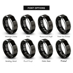 font options for inside engraving on black & silver lavender sprig rings