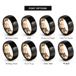 font options for inside engraving on black & rose gold lavender sprig rings