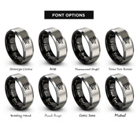 font options for inside engraving on black & silver lax rings