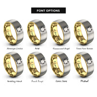 font options for inside engraving on gold & gray leafy border rings