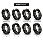 font options for inside engraving on black & gray leafy greens bunch rings