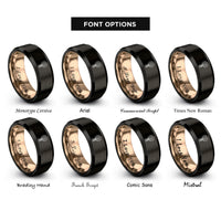 font options for inside engraving on black & rose gold leafy greens bunch rings