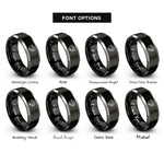 font options for inside engraving on black & gray leafy paw vine rings