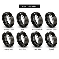 font options for inside engraving on black & gray leafy paw vine rings