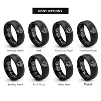 font options for inside engraving on black leafy paw vine rings