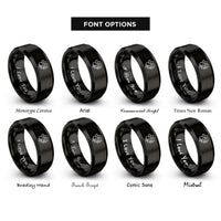 font options for inside engraving on black leafy paw vine rings
