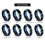 font options for inside engraving on blue & silver leg pull front rings