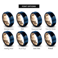 font options for inside engraving on blue & rose gold lemonade cup rings