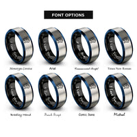 font options for inside engraving on black & blue & silver leo rings