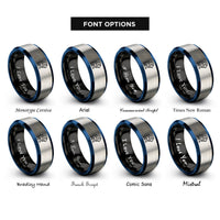 font options for inside engraving on black & blue & gray leo rings
