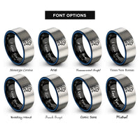 font options for inside engraving on black & blue & gray leo rings