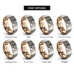 font options for inside engraving on rose gold & grey lesbian flag rings