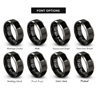 font options for inside engraving on black & silver liberty torch rings