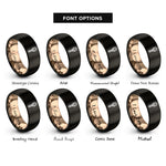 font options for inside engraving on black & rose gold liberty torch rings
