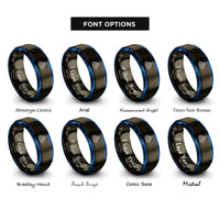 font options for inside engraving on gunmetal & blue lidar wave rings rings
