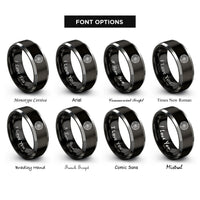 font options for inside engraving on black & silver life circle rings