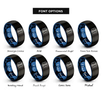 font options for inside engraving on black & blue life ems rings
