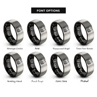 font options for inside engraving on black & gray life jacket whistle rings