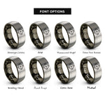 font options for inside engraving on gunmetal & silver life pulsar rings