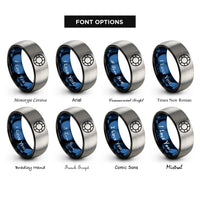 font options for inside engraving on black & blue & gray life ring rings