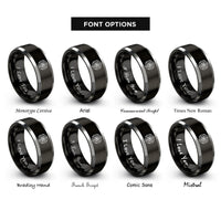 font options for inside engraving on black & gray life rosette rings
