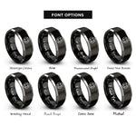font options for inside engraving on black & silver lifebuoy ring rings