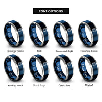 font options for inside engraving on blue & grey lifebuoy ring rings