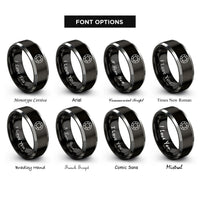 font options for inside engraving on black & silver lifesaver ring rings