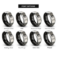 font options for inside engraving on black & gray lifesaver ring rings