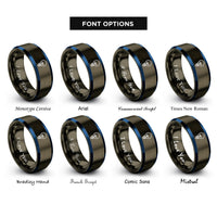 font options for inside engraving on gunmetal & blue light bulb rings