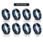 font options for inside engraving on blue & silver light bulb idea rings