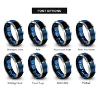 font options for inside engraving on blue & silver light bulb idea rings
