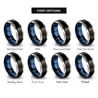 font options for inside engraving on black & blue & silver lighthouse beam wave rings
