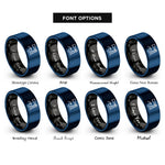 font options for inside engraving on black & blue lighthouse beam wave rings