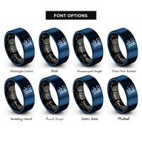font options for inside engraving on black & blue lighthouse beam wave rings