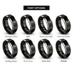 font options for inside engraving on black & silver lighthouse beam wave rings
