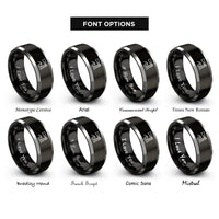 font options for inside engraving on black & silver lighthouse beam wave rings