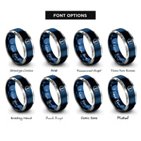 font options for inside engraving on blue & silver lighthouse circle rings