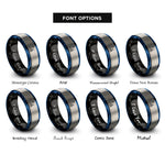 font options for inside engraving on black & blue & silver lighthouse sailboat waves rings