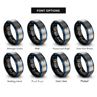 font options for inside engraving on black & blue & grey lighthouse silhouette beam rings