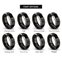 font options for inside engraving on black & grey lightning bolt rings