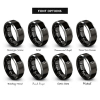 font options for inside engraving on black & grey lightning bolt rings