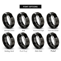 font options for inside engraving on black & silver lightning bolt rings