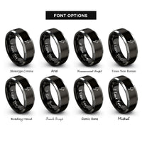 font options for inside engraving on black & grey lightning bolt rings