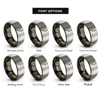 font options for inside engraving on gunmetal & silver lightning bolt rings