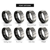 font options for inside engraving on black & silver lightning plug rings