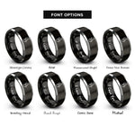 font options for inside engraving on black & silver lightning plug rings