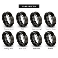 font options for inside engraving on black & silver lightning plug rings