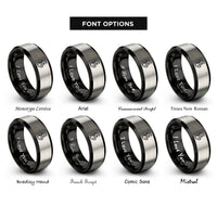 font options for inside engraving on black & silver lightning plug rings