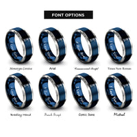 font options for inside engraving on blue & silver lindesnes lighthouse beam rings